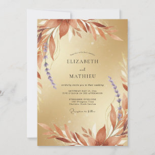 Invitation Mariage feuille séchée or terracotta