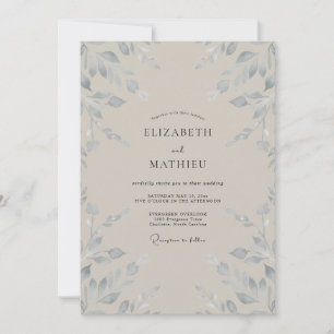 Invitation Mariage feuille taupe argentée