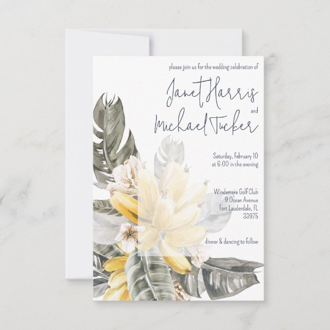 Invitation Mariage Feuille Tropical Green and Yellow Banana (Devant)
