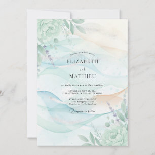 Invitation Mariage Feuille Verte Aqua Menthe Encre