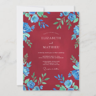 Invitation Mariage Feuille Verte Cyan Rubis