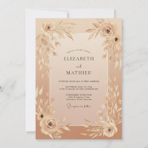 Invitation Mariage Feuilles Champagne Rosé