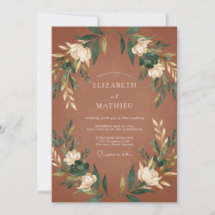 Invitation Mariage Feuilles Crème Chaud Terracotta