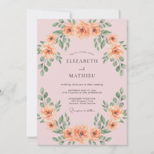 Invitation Mariage Feuilles de Abricot Rosé