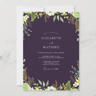 Invitation Mariage Feuilles de Chartreuse Aubergine