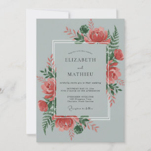 Invitation Mariage Feuilles de Corail Ardoise