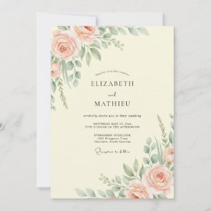 Invitation Mariage Feuilles de Crème de Pêche