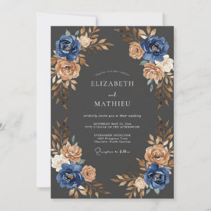 Invitation Mariage Feuilles de Cuivre Navy