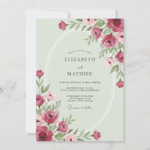 Invitation Mariage Feuilles de Magnolia Pistache