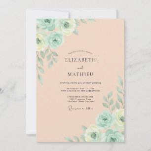 Invitation Mariage Feuilles de Menthe Abricot