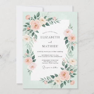 Invitation Mariage Feuilles de Pêche Mousse de Mer