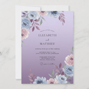 Invitation Mariage Feuilles de Pervenche Lavande Poussiéreuse