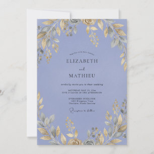 Invitation Mariage Feuilles de Pervenche Ocres