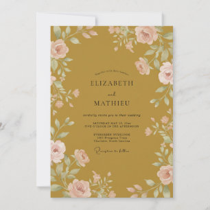 Invitation Mariage Feuilles de Rose Moutarde