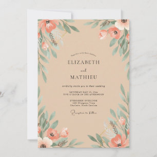 Invitation Mariage Feuilles de Saumon Champagne
