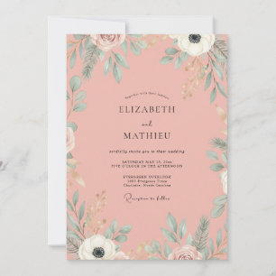 Invitation Mariage Feuilles de Saumon Poussiéreux