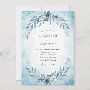 Invitation Mariage Feuilles de Slate Acier