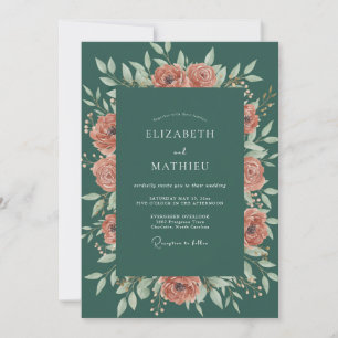 Invitation Mariage Feuilles de Terracotta Chaudes et Sarcelle