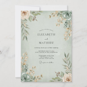 Invitation Mariage Feuilles deabricot Mousse de Mer