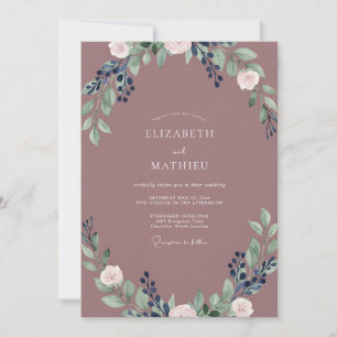 Invitation Mariage Feuilles d'Indigo Mauve