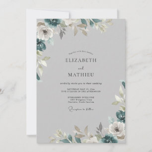 Invitation Mariage Feuilles Gris Acier Rafraîchissant