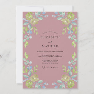 Invitation Mariage Feuilles Jaunes Mauves
