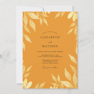 Invitation Mariage Feuilles Ocres Moutarde