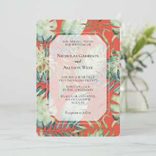 Invitation Mariage Feuilles Vertes Tropicales Menthe Orange