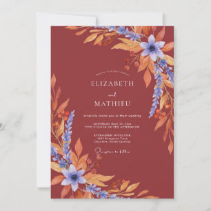 Invitation Mariage Feuilles Violettes Terracotta