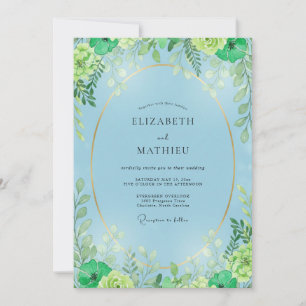 Invitation Mariage feuilleux chartreuse azur