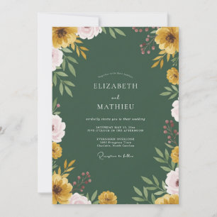 Invitation Mariage feuilleux rose moutarde