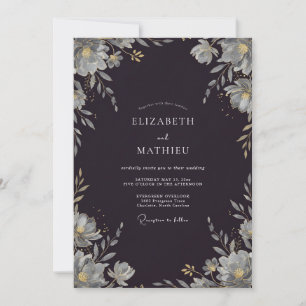 Invitation Mariage Feuillu Argent Charbon