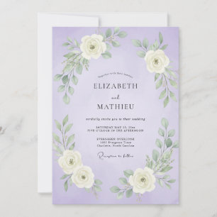 Invitation Mariage Feuillu Blanc et Lavande