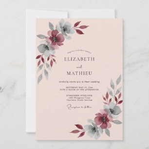 Invitation Mariage Feuillu Burgundy Mauve Tendre