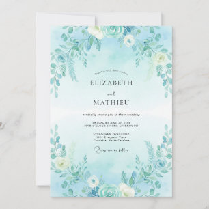 Invitation Mariage Feuillu Céruléen au Clair de Lune