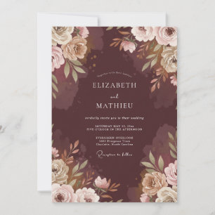 Invitation Mariage Feuillu Chocolat Taupe