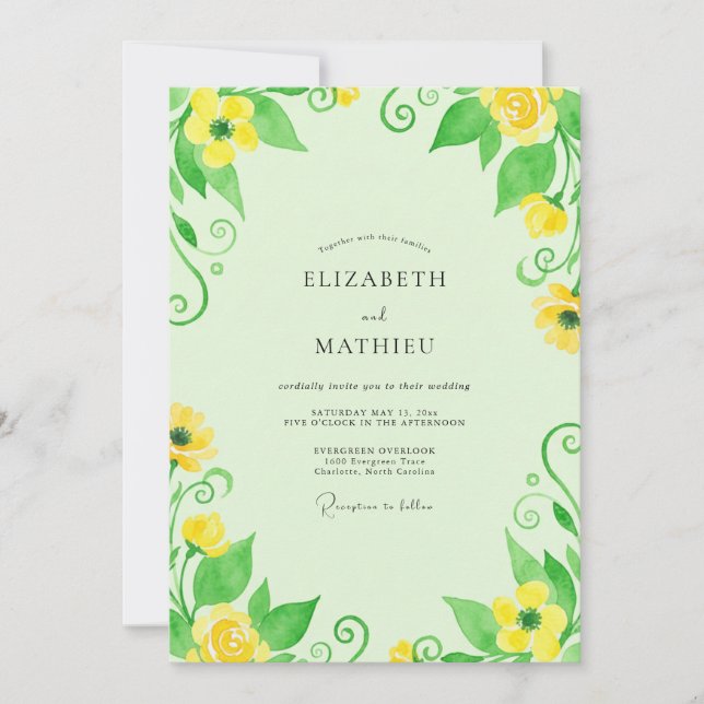 Invitation Mariage Feuillu Citron Vert (Devant)