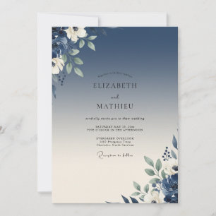 Invitation Mariage Feuillu Cobalt Sage