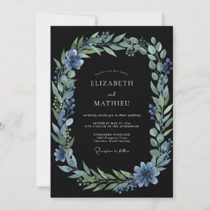 Invitation Mariage Feuillu en Acier Charbon