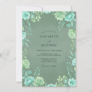 Invitation Mariage Feuillu Éthéré Menthe Aqua