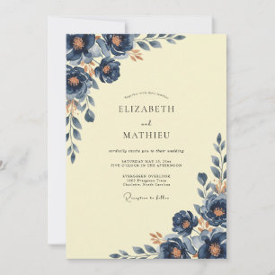 Invitation Mariage Feuillu Indigo Buttercream