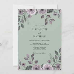 Invitation Mariage Feuillu Mauve Menthe Poussiéreux