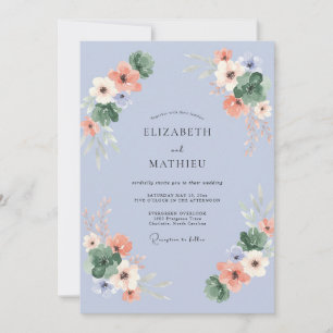 Invitation Mariage Feuillu Pervenche Abricot