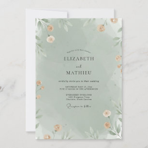 Invitation Mariage Feuillu Sauge Abricot