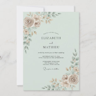 Invitation Mariage Feuillu Taupe Mousse de Mer