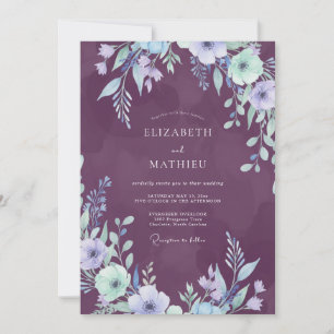 Invitation Mariage Feuillu Violet Améthyste