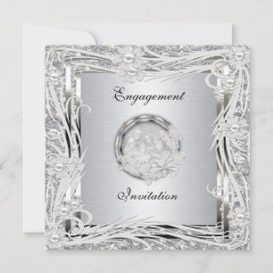 Invitation Mariage Fiançailles Cadre Floral Argent