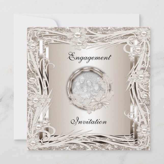 Invitation Mariage Fiançailles Cadre Floral Sépia (Devant)