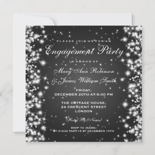 Invitation Mariage Fiançailles d'hiver Sparkle Black (Devant)