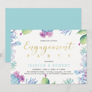 Invitation Mariage Fiançailles Floral & Or Succulentes 